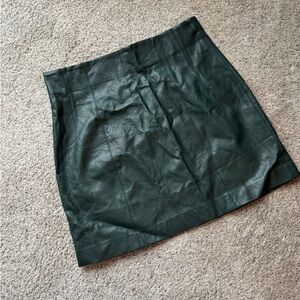 Astr Dark Green Leather Mini Skirt